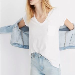 Madewell Whisper Cotton V-Neck Pocket Tee, white, small